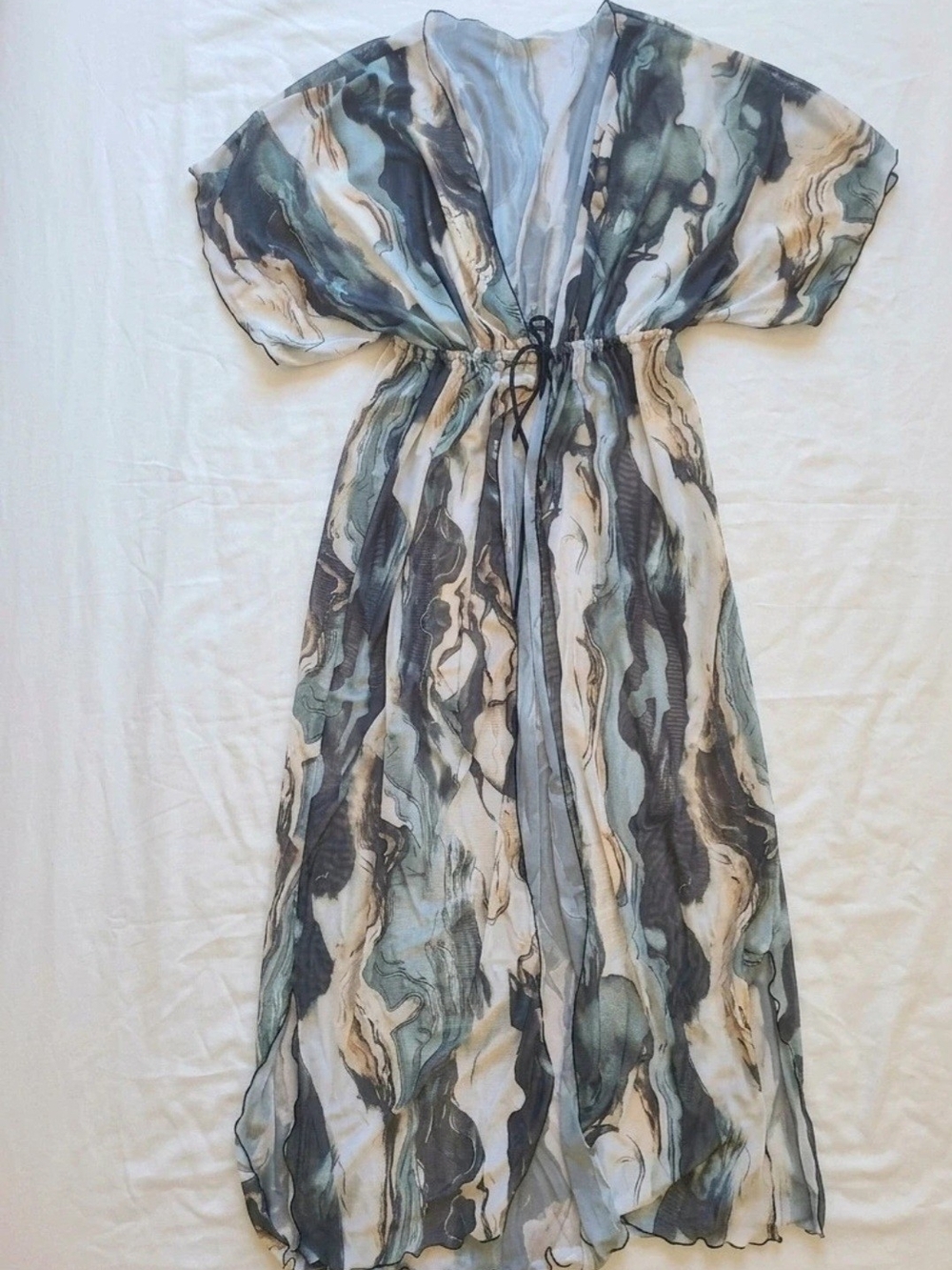 SHEIN Marble-Print Maxi Swim Coverup in Blue, Cream & Black